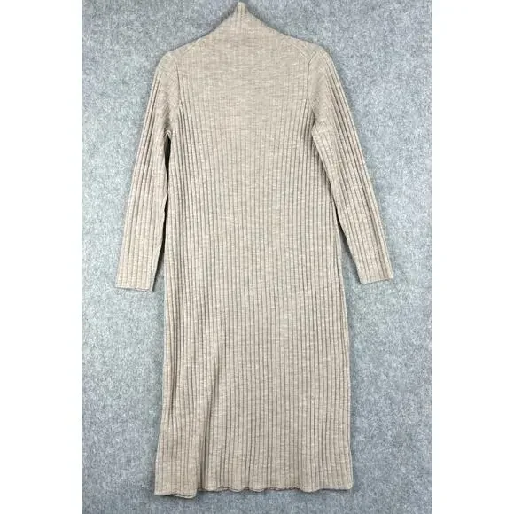 Eileen Fisher Scrunch Neck Dress Women Medium Beige Regenerative Wool NEW Flaw - Picture 10 of 14